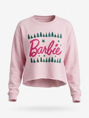Barbie Light Pink Crewneck with Christmas Trees - Medium Like New